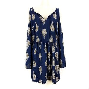 Xhilaration Blue Paisley Cold Shoulder Dress XL